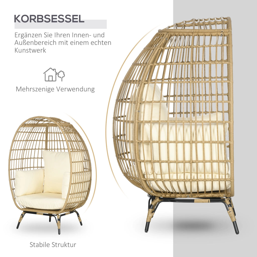 POLTRONA Cesto Ovale 105x90x148 cm Khaki in Acciaio e Rattan Sintetico