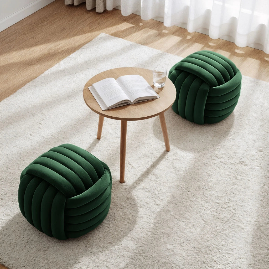 Pouf annodato in velluto 53 cm NILO Verde Bottiglia