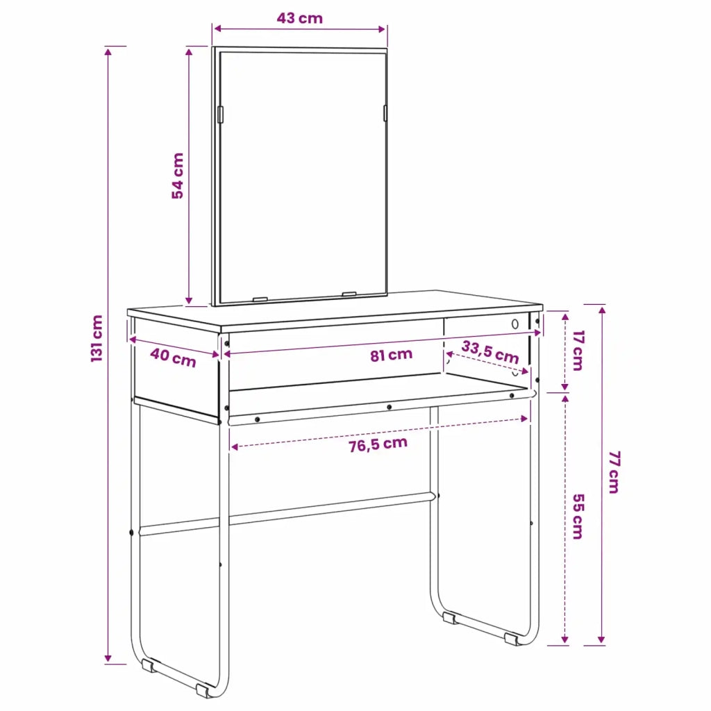 Tavolo da Trucco con lo scaffale Rovere Nero 81 x 40 x 131 cm 8007689