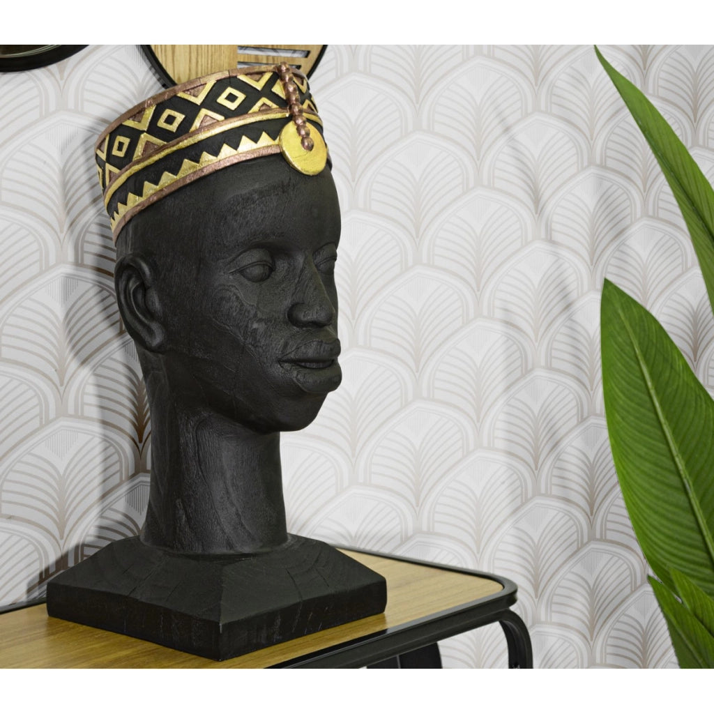 Scultura Africa 5, Nero, Poliresina, 25x25x56 cm
