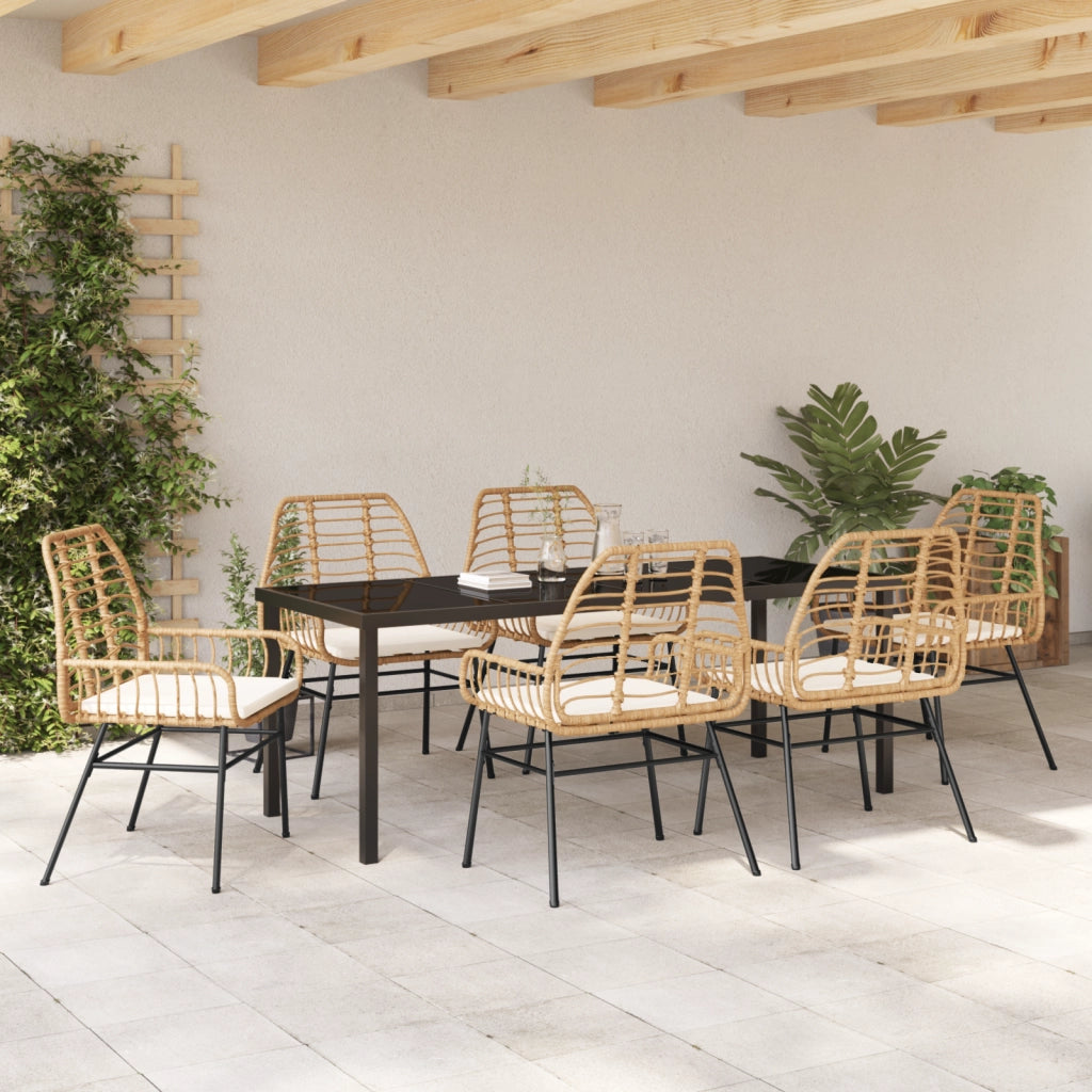 Set da Pranzo da Giardino 7 Pezzi con Cuscini Marrone Polyrattan