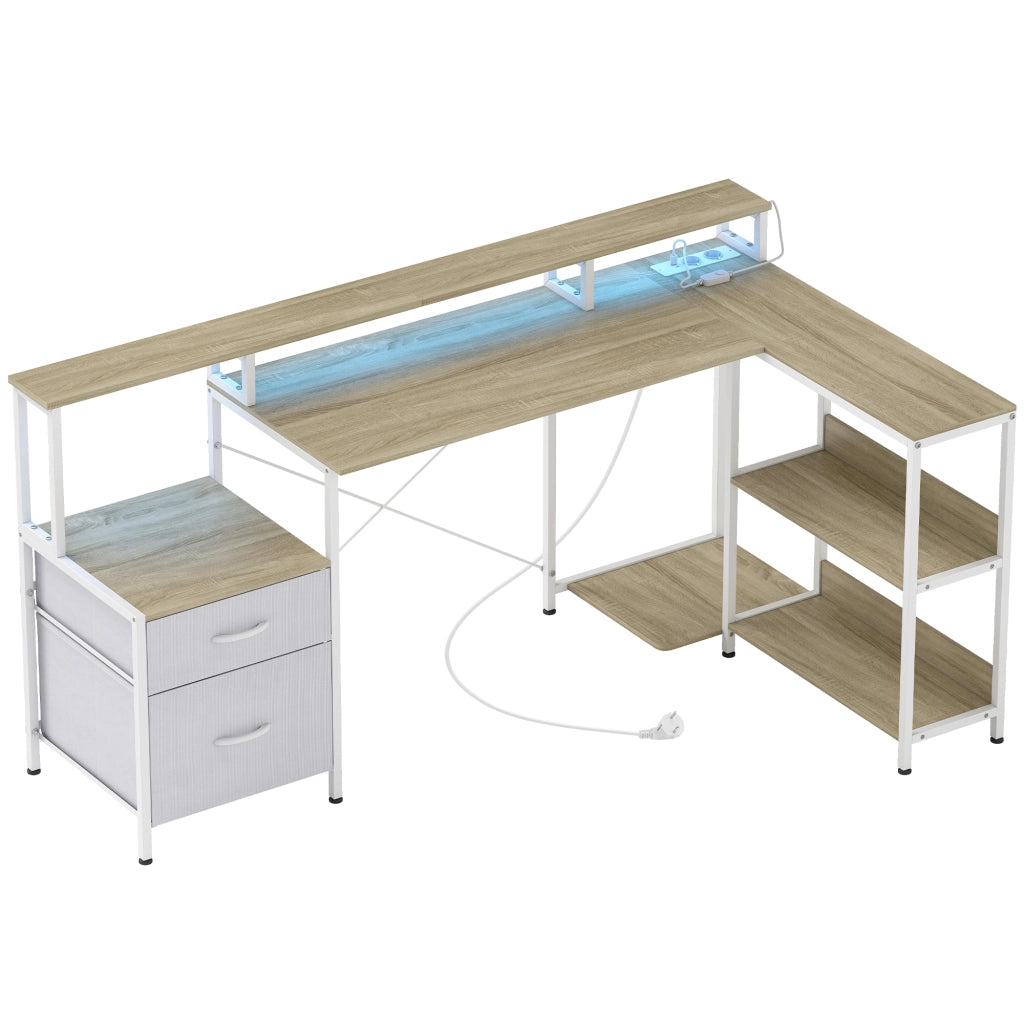 Scrivania Angolare con LED RGB ¨C Zephmum ¨C Bianco 172x100 cm