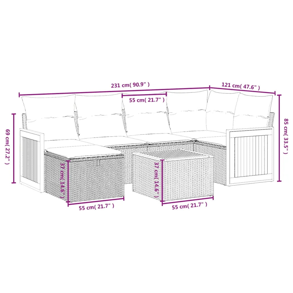 Set Divani da Giardino 7 pz con Cuscini Grigio in Polyrattan 3265743