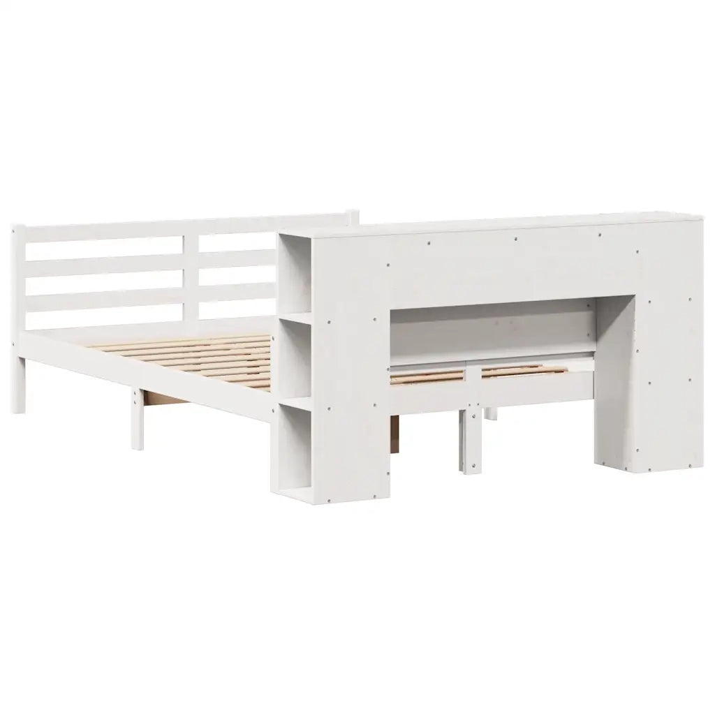 Letto Libreria senza Materasso-Struttura Letto con contenitore Bianco 150x200 cm Legno di Pino 419661