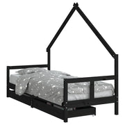 Giroletto Bambini | Letto Infantile | Lettino con Cassetti Nero 80x200cm Massello di Pino