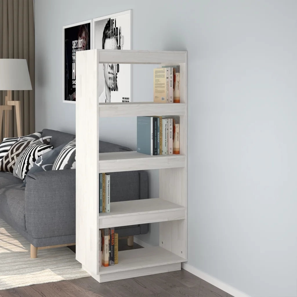 Libreria Divisorio-Scaffale per Libri-Mobile di Stoccaggio Bianco 60x35x135 cm Legno Massello di Pino