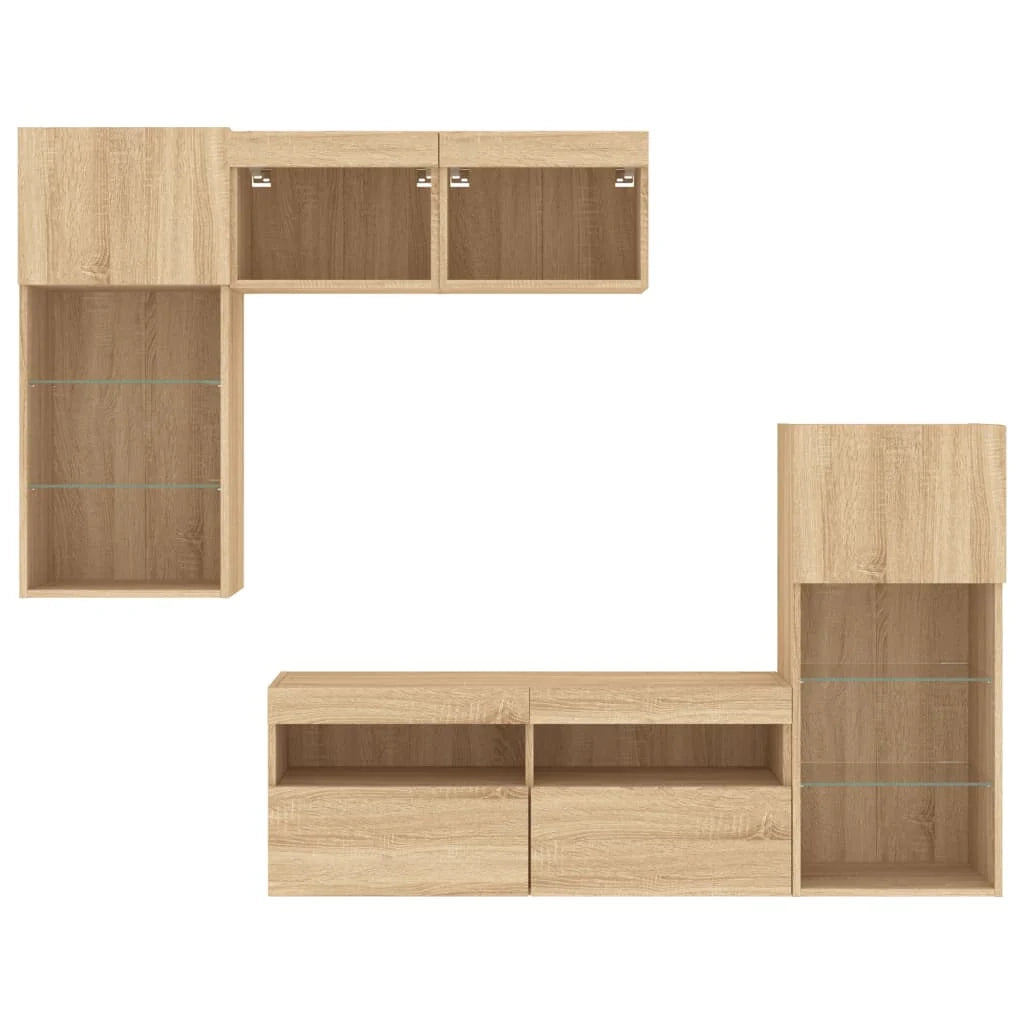 Mobile TV multimediale mensola TV credenza TV sala da pranzo soggiorno camera da letto con LED 5 pezzi legno ingegnerizzato rovere Sonoma marrone 02_0029416