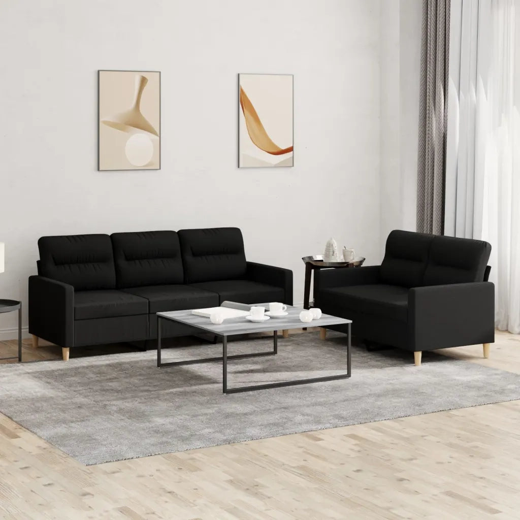 Set di Divani 2 pz con Cuscini Nero in Tessuto 3201604