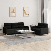 Set di Divani 2 pz con Cuscini Nero in Tessuto 3201604