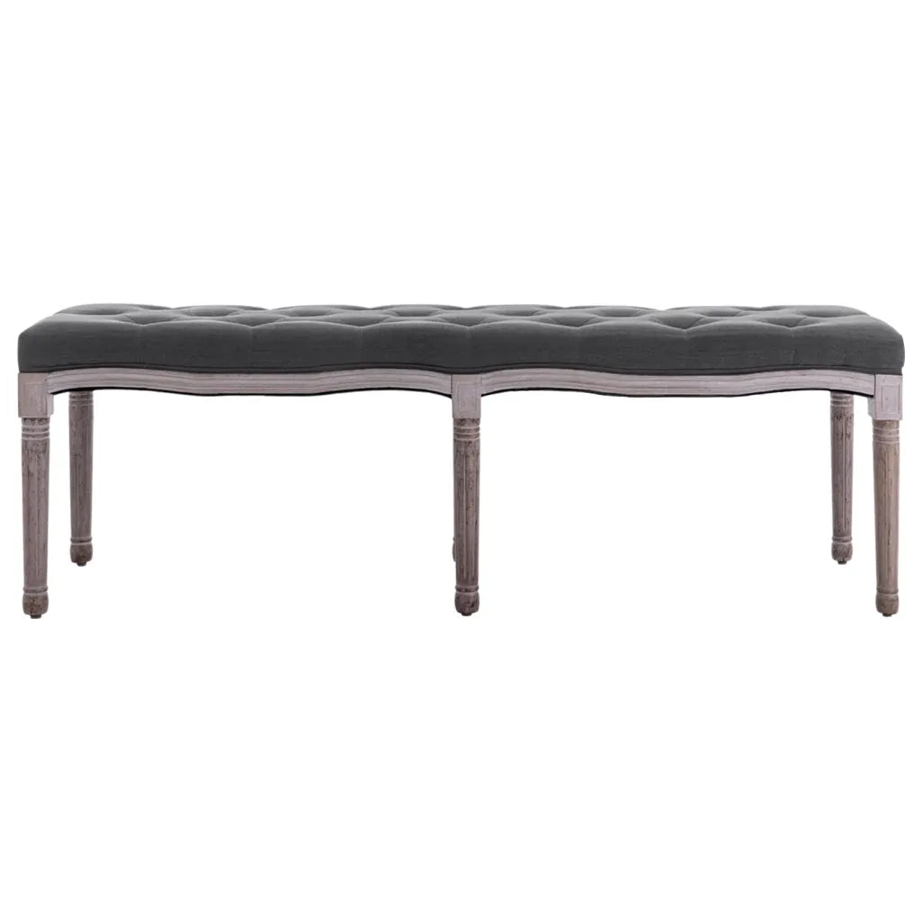 Panca-Sgabello in Lino e Legno Massello 150x40x48 cm Grigio Scuro