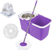 Sistema di Pulizia a Tappeto 360 ° con Manico in Acciaio Inox - Asciugamano Autostrizzante e Set di Scopa con 2 Testine Microfibra