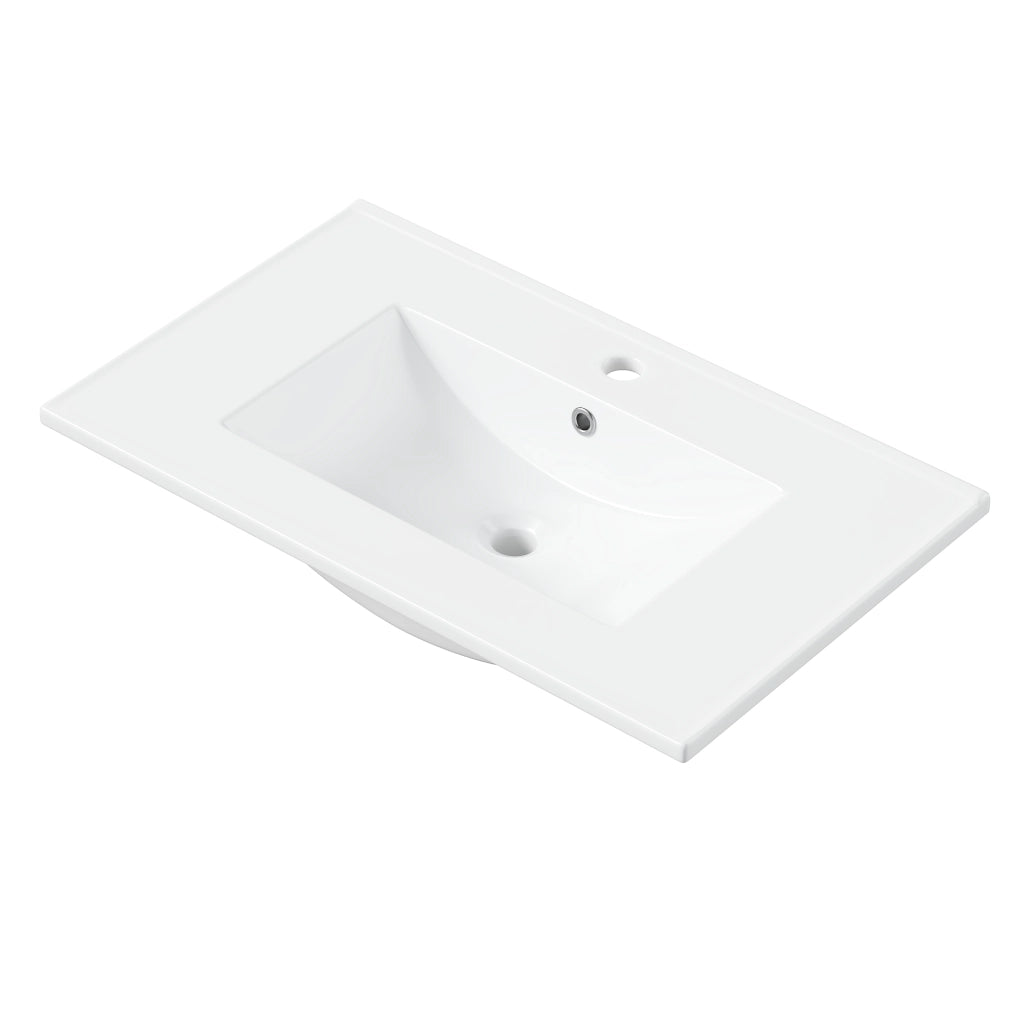Mobile lavabo freestanding 76,5 x 47 x 83 cm con doppia anta, lavabo in ceramica integrato e vani aperti, bianco