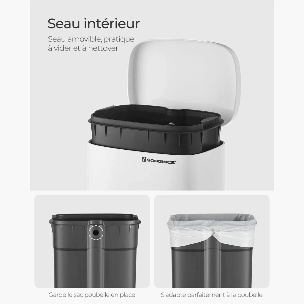 Pattumiera a pedale da cucina 35 x 23,8 x 63 cm in acciaio inox con secchio interno in plastica capacità 30 litri coperchio con chiusura ammortizzata antiodore argento metallizzato 12_0007201