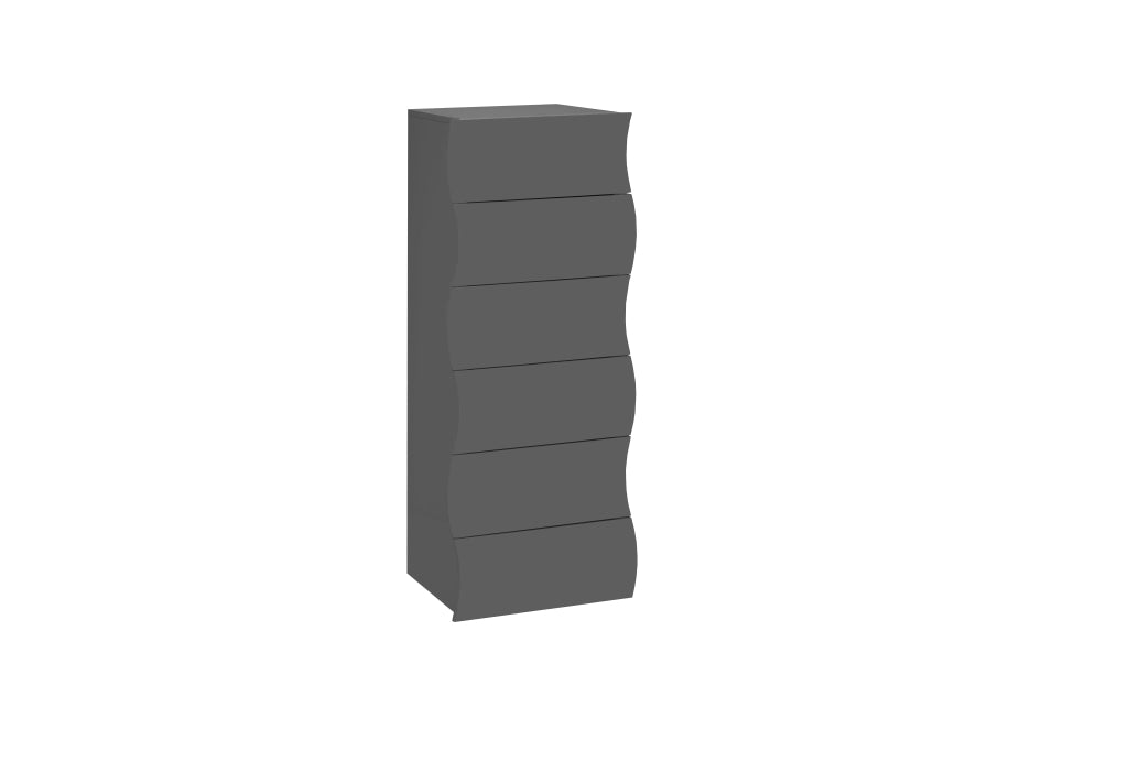 Cassettiera 6 Cassetti Onda 50x40x121,7 cm Finitura in Melamina Antracite Opaco