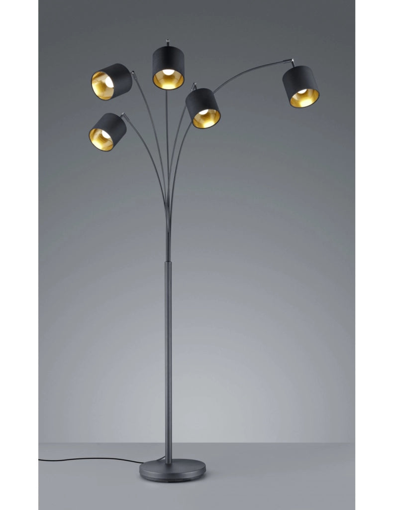 Piantana Tommy Nero 5xE14 Tessuto Nero-Oro H200 cm Trio Lighting