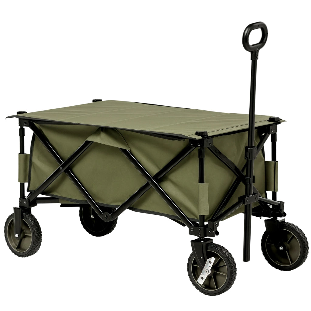 Carrello da Giardino 125L Pieghevole con Maniglia e 5 Sacche, 108x55x93 cm, Verde