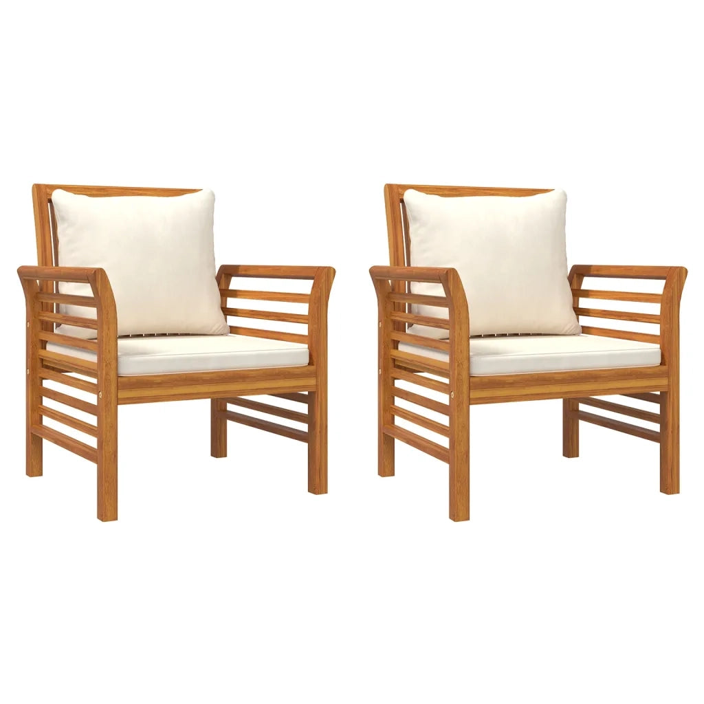 Poltrone con Cuscini Bianco Crema 2 pz Legno Massello di Acacia