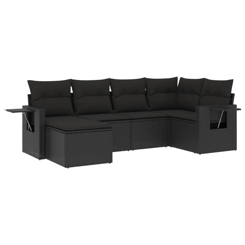 Set Divano da Giardino 6 pz con Cuscini Nero in Polyrattan 3220454