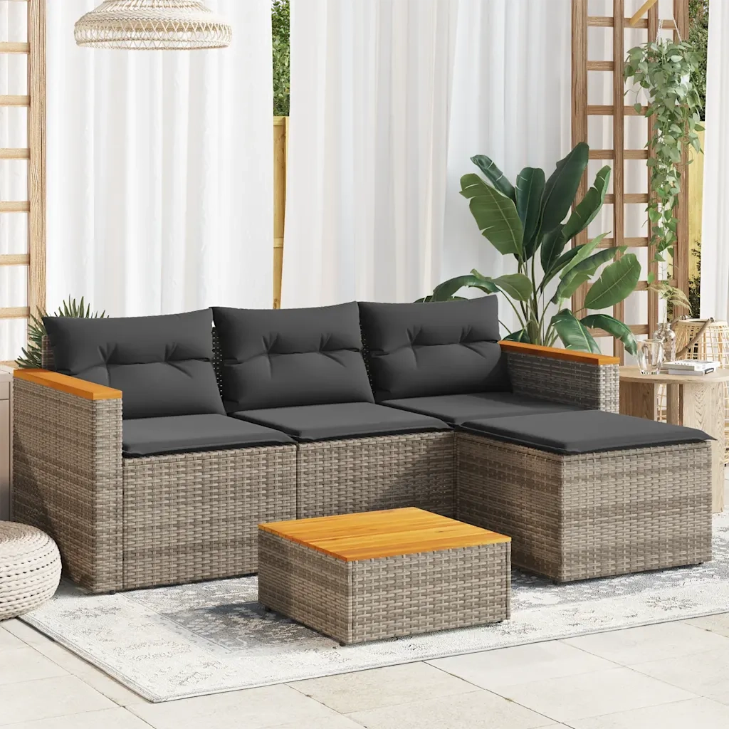 Set Divani da Giardino 3 pz | Set Salotto da Giardino con Cuscini Grigio in Polyrattan