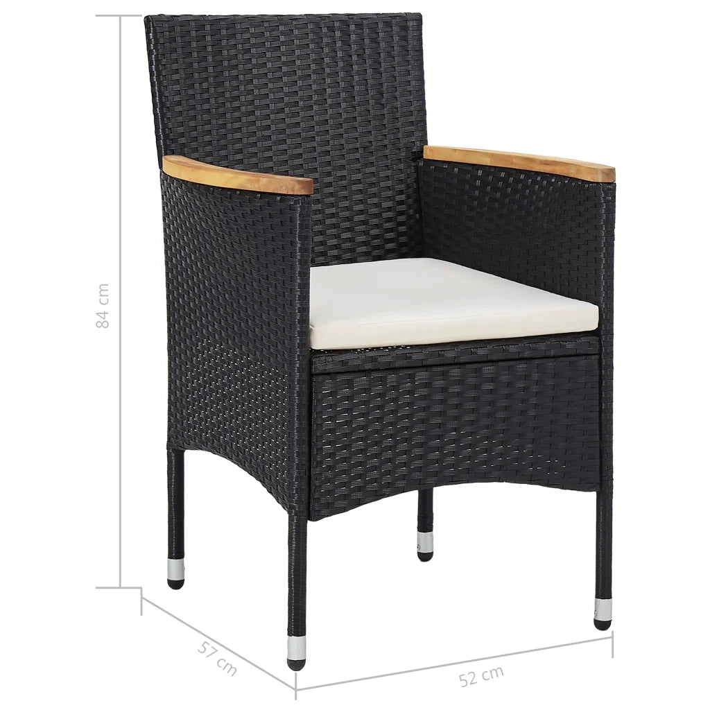 Set da Pranzo da Giardino 5 pz | Set Salotto da Giardino Nero in Polyrattan e Acacia