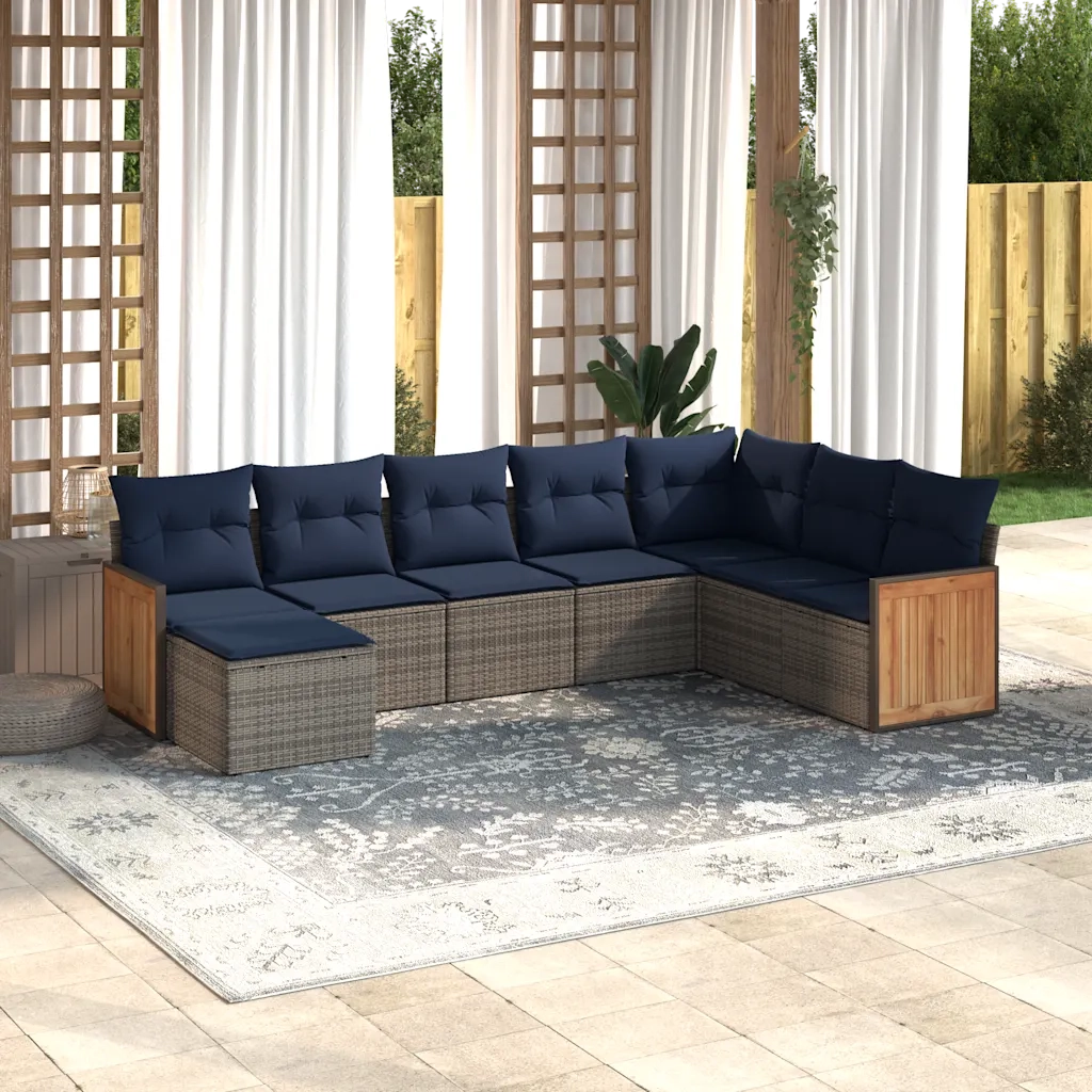 Set Divani da Giardino 8 pz con Cuscini Grigio in Polyrattan 3227930