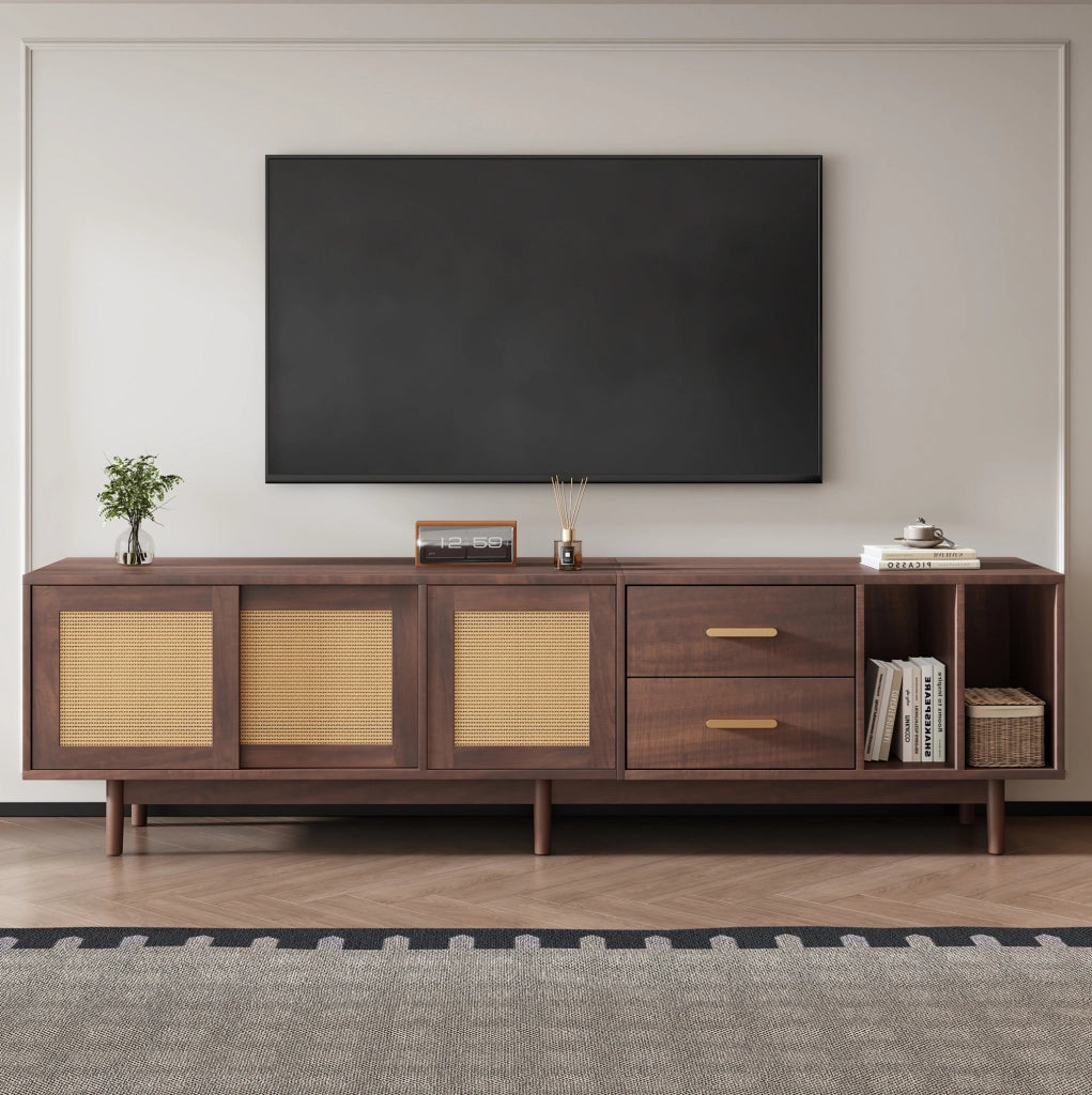 Mobile TV 190x40x52 cm con 3 ante scorrevoli e 2 cassetti in MDF marrone