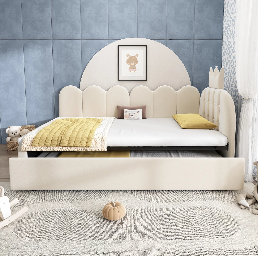 Letto divano con letto estraibile 90x200 cm in velluto beige