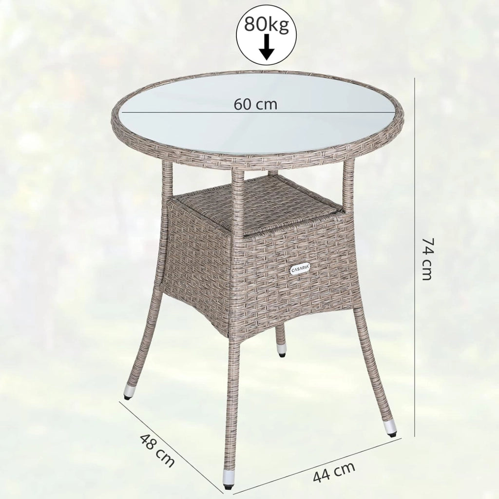 ® Tavolo Rotondo da Giardino Polyrattan Ø 60 Piano in Vetro 5mm Altezza Regolabile Tavolino Terrazza Balcone
