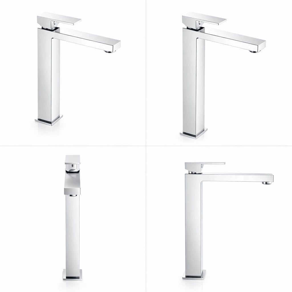 Miscelatore lavabo stile quadrato alto per lavandini appoggio