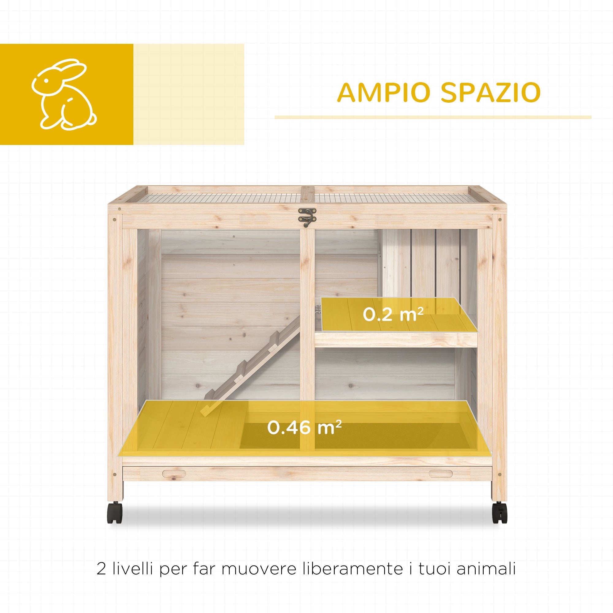 Conigliera Gabbia per Conigli 91,5x53,3x73 cm 2 Piani in Legno