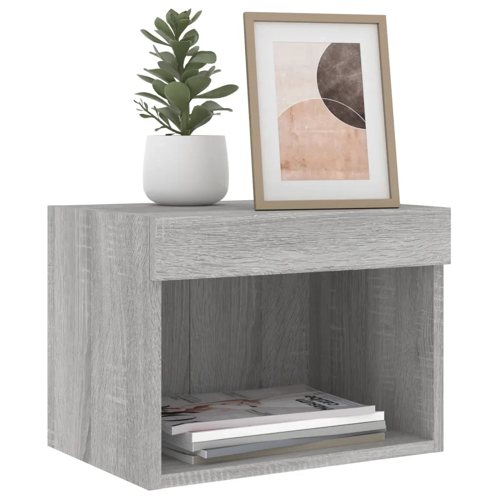 Comodino con Luci LED a Parete-Tavolino da notte Grigio Sonoma 821390