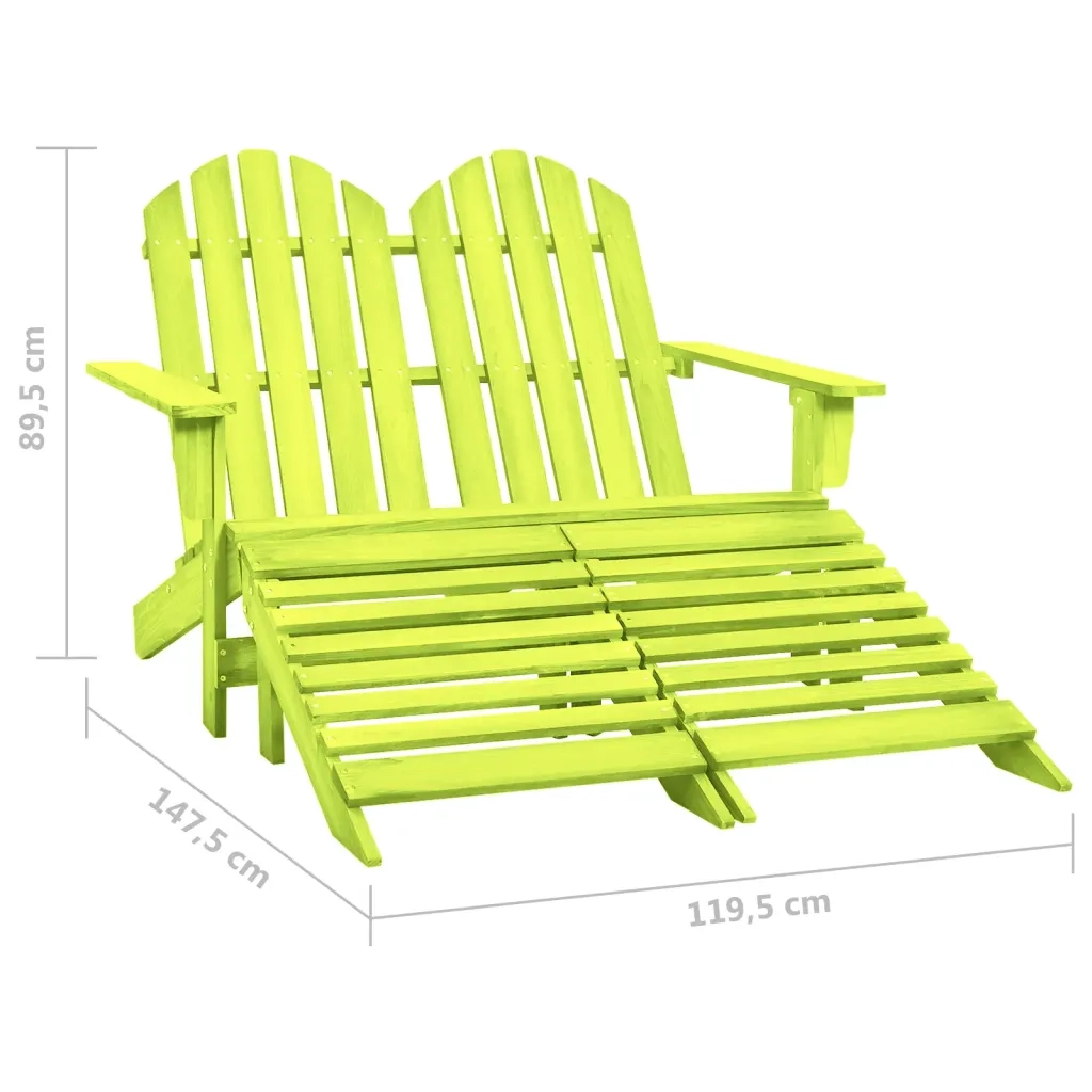 Sedia 2 Posti Adirondack con Ottomana in Abete Massello Verde cod mxl 21470