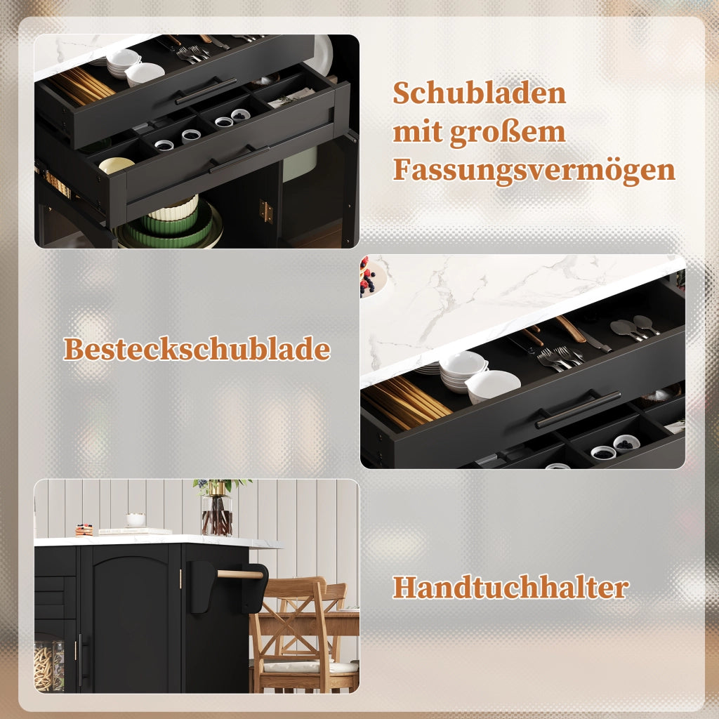 CARRELLO DA CUCINA con piano ribaltabile 120 x 45 (70) x 90 cm MDF nero