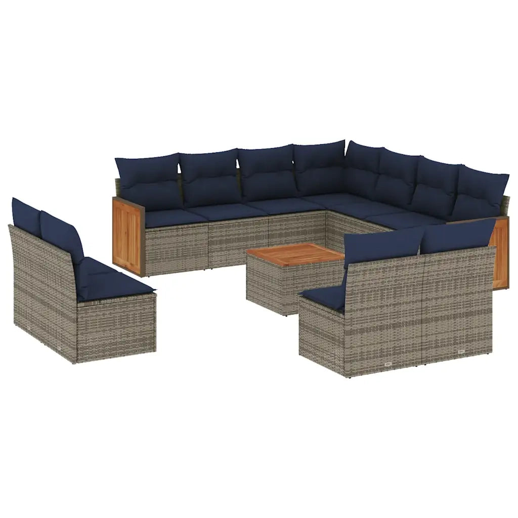 Set Divani da Giardino 12 pz con Cuscini Grigio in Polyrattan 3227776