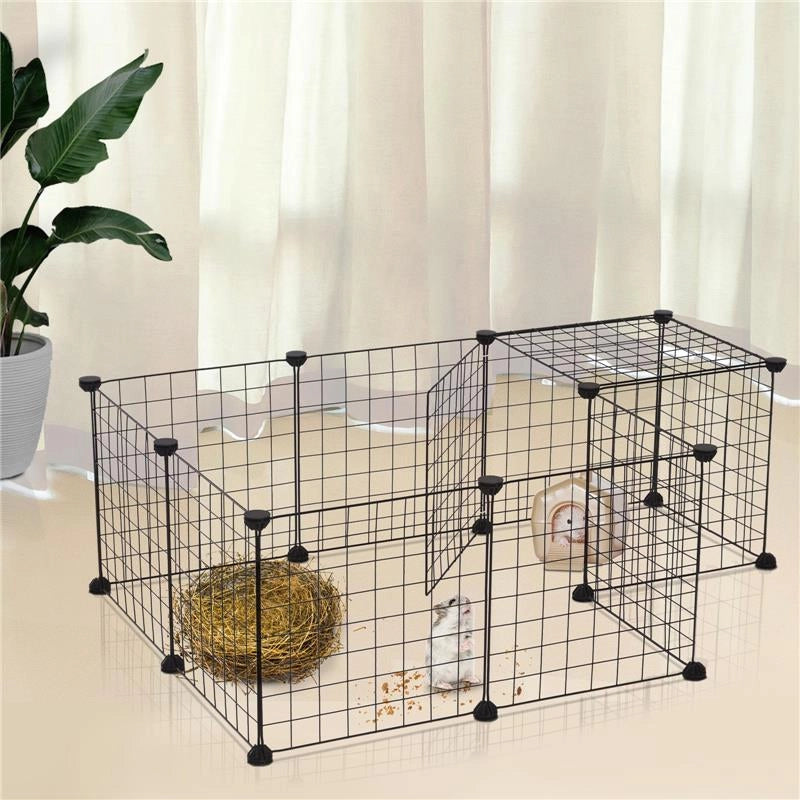 RECINTO MODULARE PER ANIMALI DOMESTICI NERO 12 MODULI 35X35CM