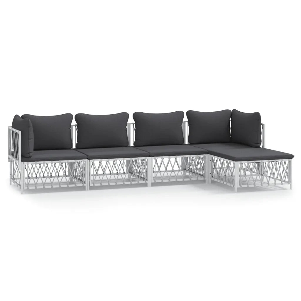 Set Salotto da Giardino 5 pz con Cuscini in Acciaio Bianco 3186864