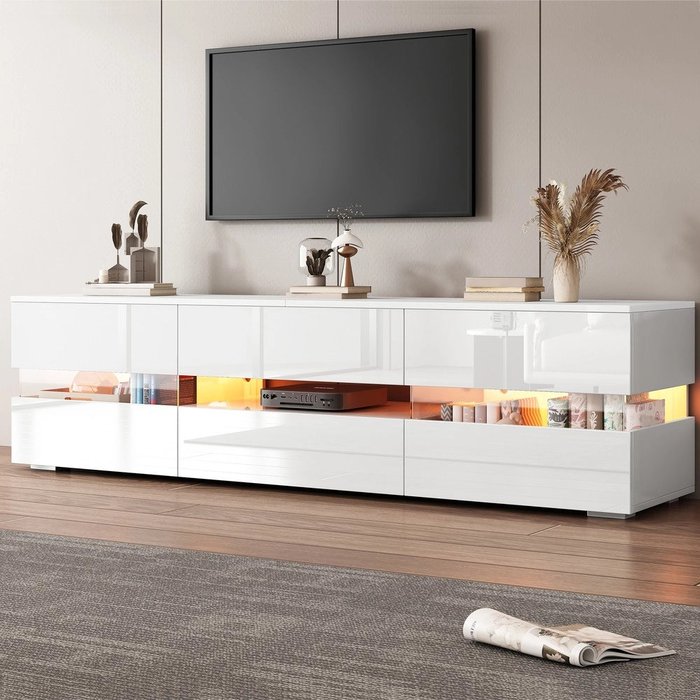 Mobile TV con LED ¨C Xylo ¨C Bianco Lucido, 2 Ante, 1 Cassetto, 160x39x45, per TV 70 Pollici