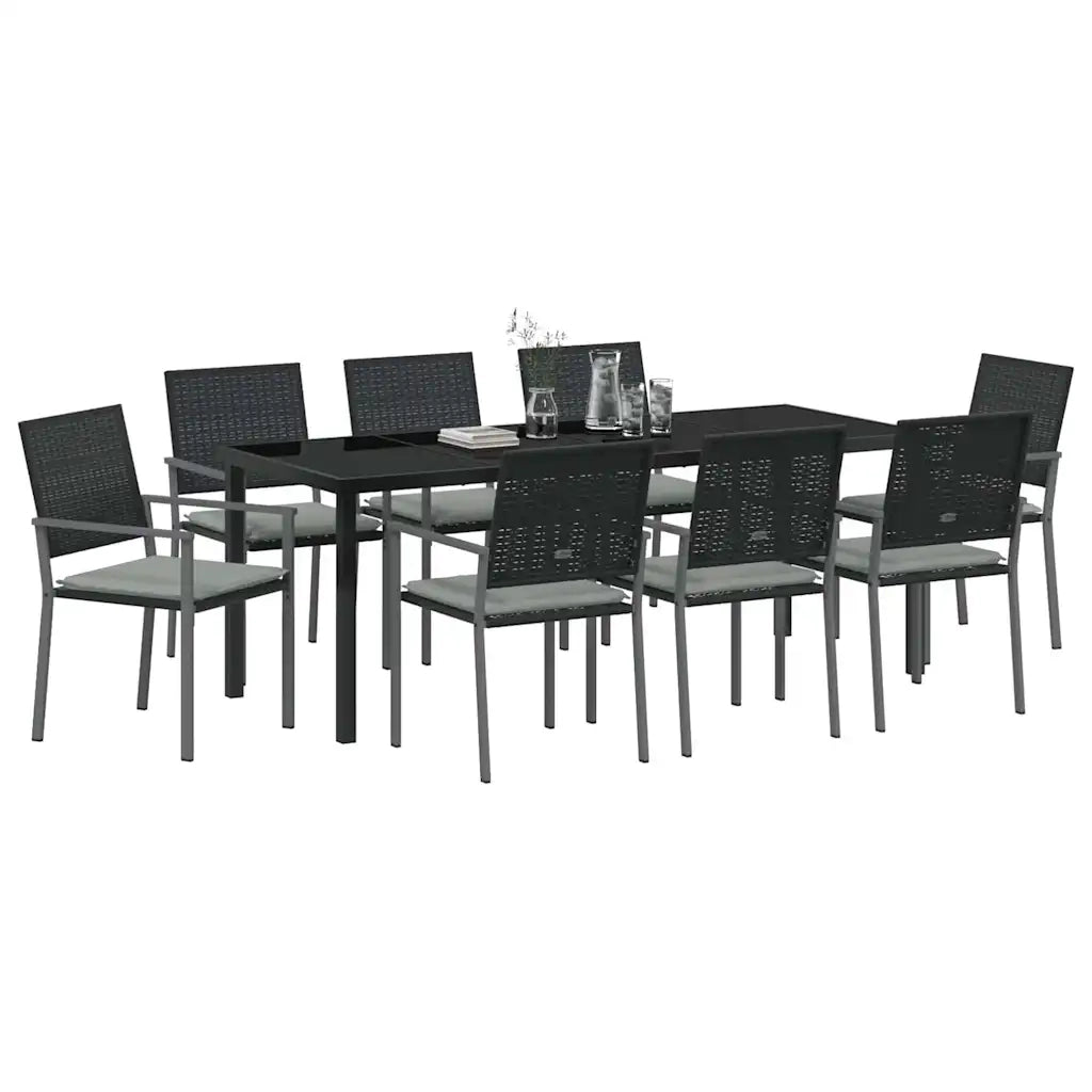 Set da Pranzo per Giardino 9 pcs Nero e Grigio Chiaro 3379078