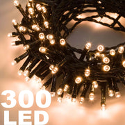 Trade Shop - Catena Luminosa 300 Led Bianco Caldo Uso Interno Con Controller 8 Funzioni -