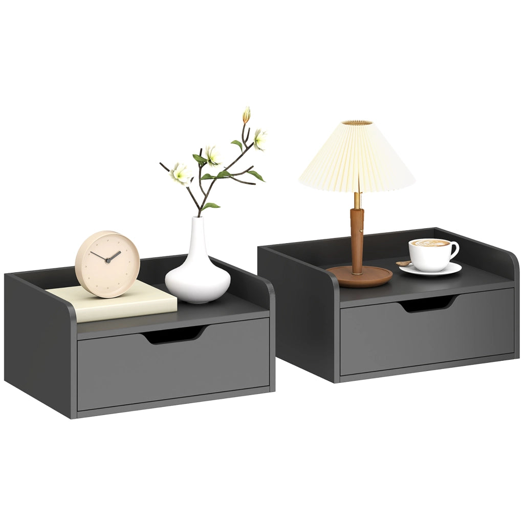 Set di 2 Tavolini da Notte a Parete con Cassetto per Camera da Letto ¨C zephmum ¨C 40x30x19,5 cm Nero