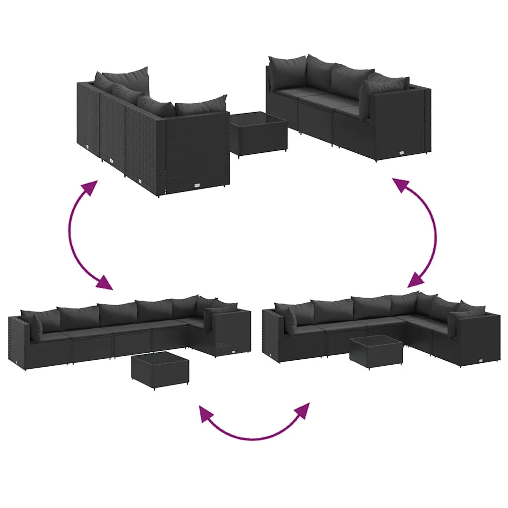 vidaXL Set Salotto da Giardino con Cuscini 7pz Nero Polyrattan