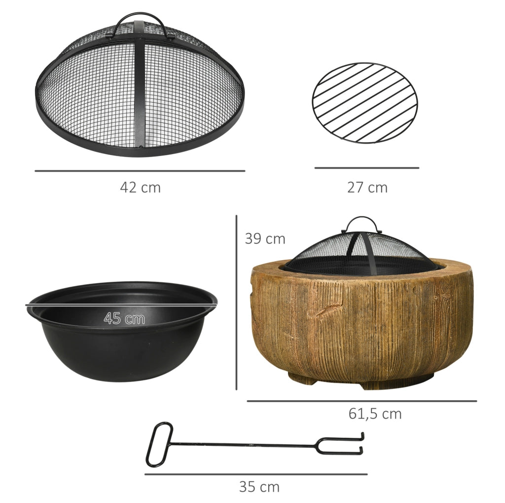 Braciere da esterno ULEVR ?61,5 cm effetto tronco, con coperchio parascintille e attizzatoio, marrone
