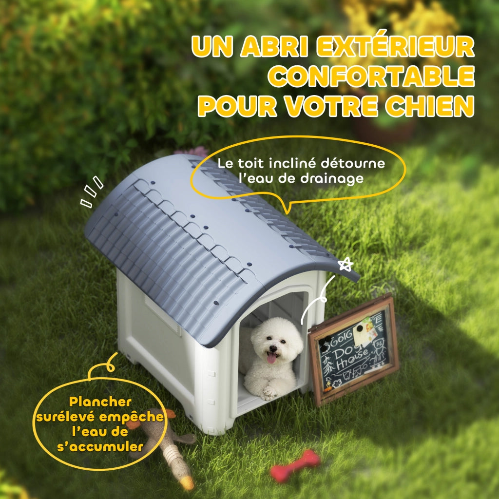 Casetta per Cane Esterno in Plastica con Pavimento Sollevato ¨C zephmum ¨C Grigio