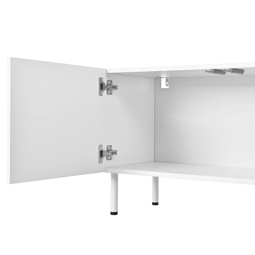 Credenza TV 180x35x49 cm con 4 ante; due spazi separati; in MDF e pannello truciolare; bianco