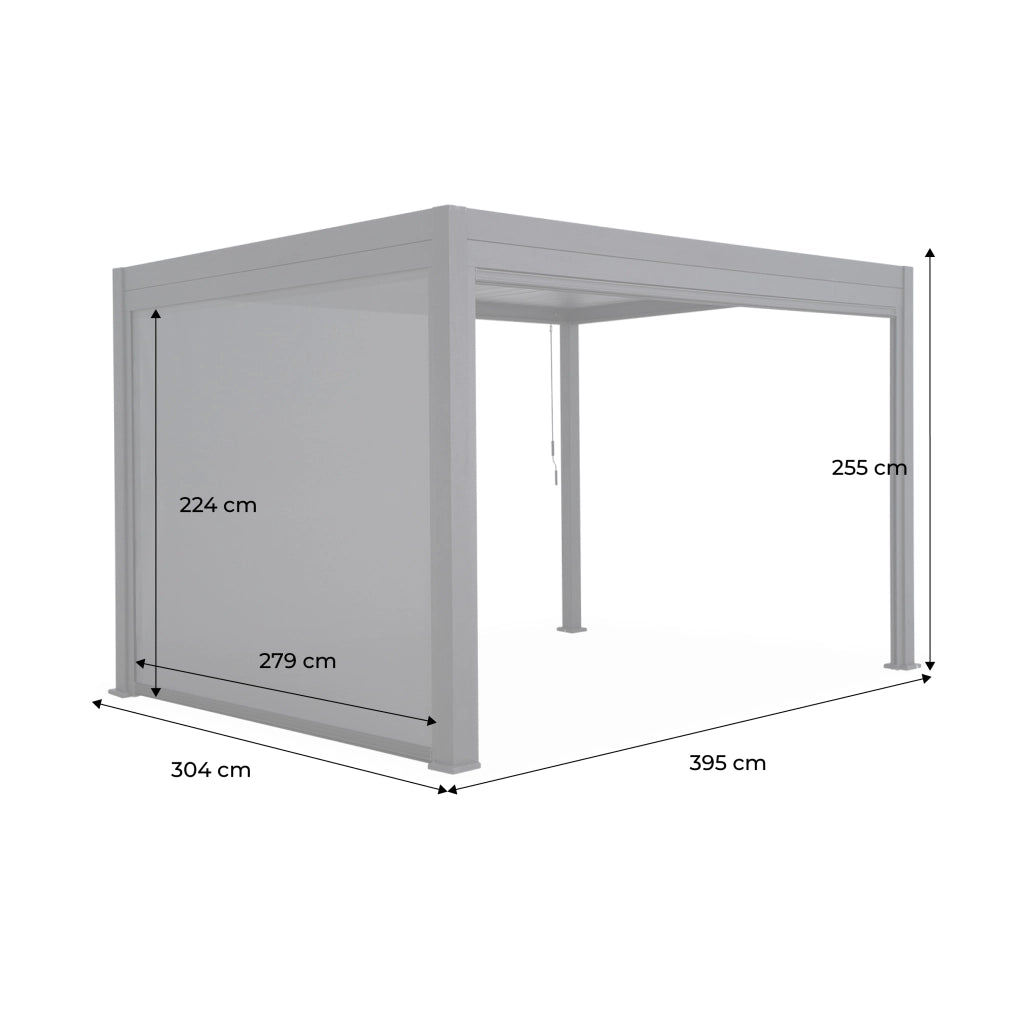 Pergola bioclimatica 3x4m in alluminio + tenda da sole 3m, bianco