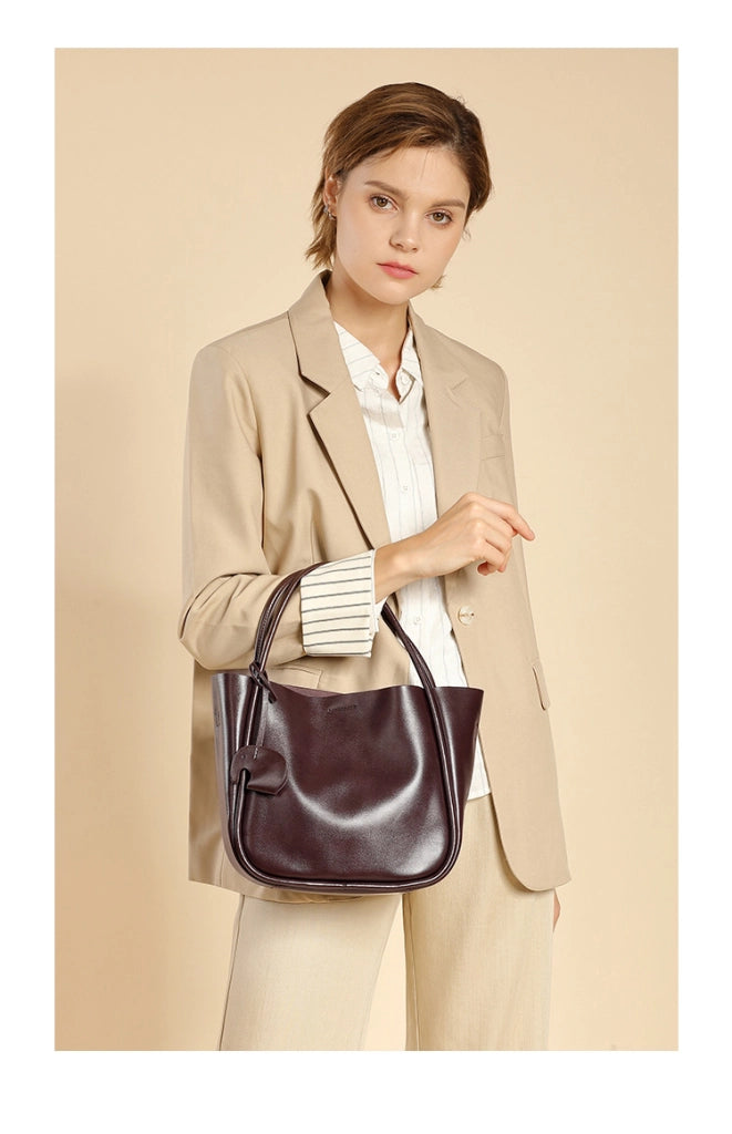 Borsa a tracolla da donna stile retr¨° in vera pelle, marrone