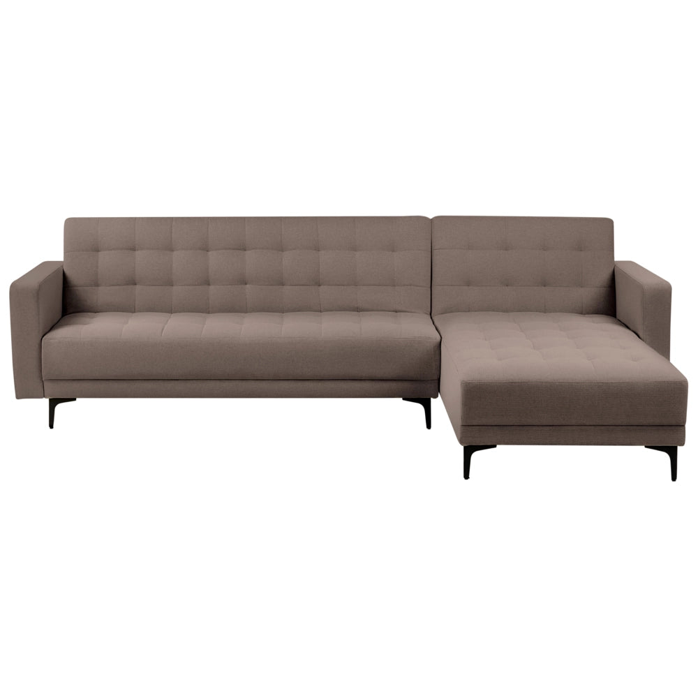 Divano letto angolare sinistro in tessuto tortora trapuntato moderno a L modulare a 4 posti con chaise longue