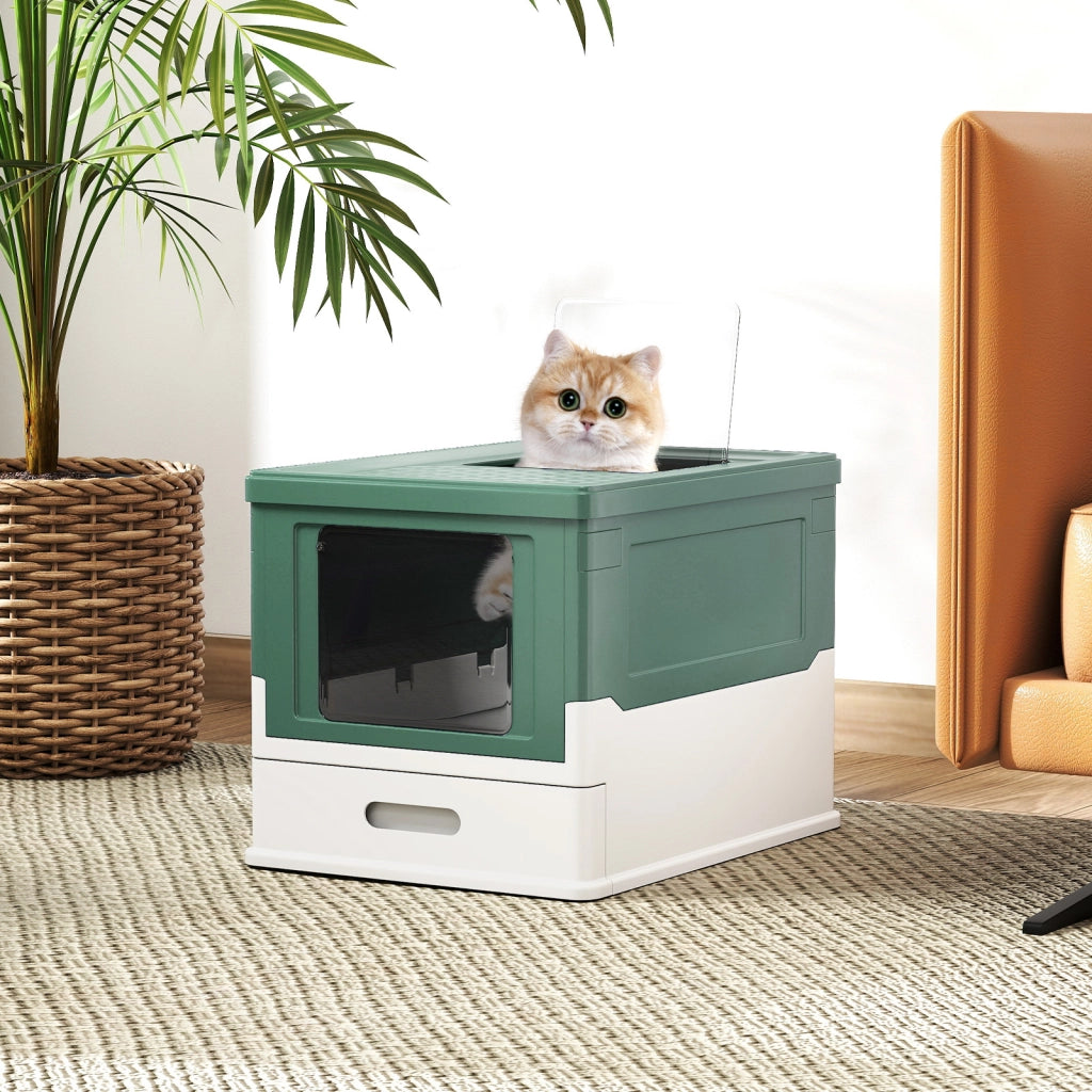 Lettiera per gatti pieghevole completamente chiusa  -Toilette per gatti vaschetta cassetto per gatti piccoli medi sotto 10 kg Verde