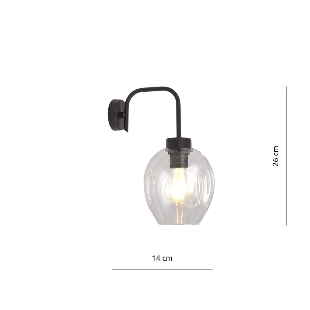 Applique Moderna 1 Luce Auriga In Accaio Nero E Vetro Trasparente