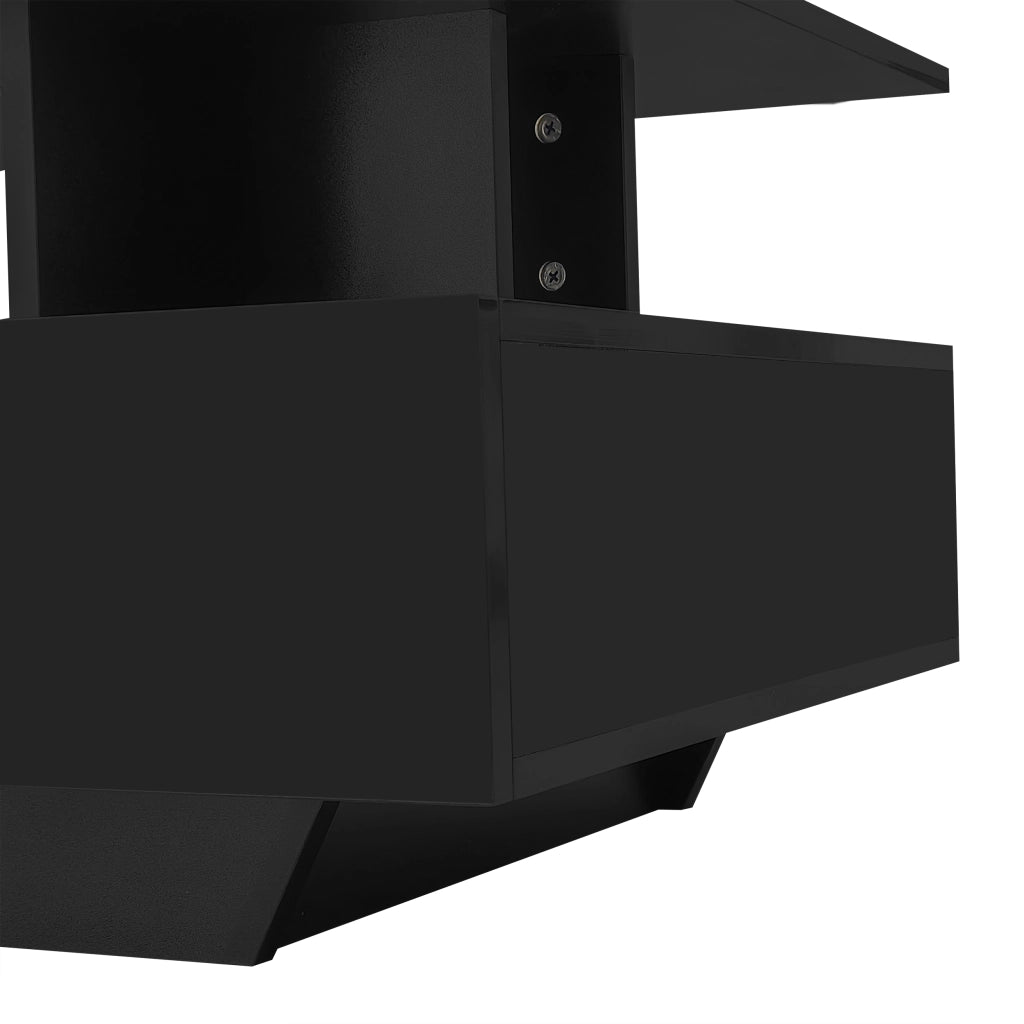 Tavolino da caffè 90x55x41 cm; con LED e 2 cassetti; truciolare nero